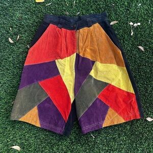 VINTAGE DON’T STOP GENUINE SUEDE LEATHER Multicolor Patchwork Shorts SIZE 4
